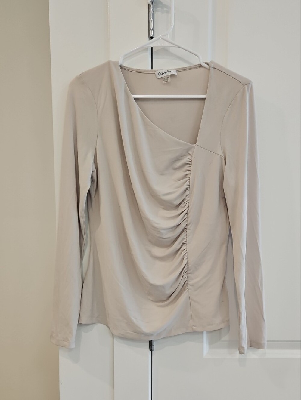 Calvin Klein Beige Ruched Long-Sleeve Top